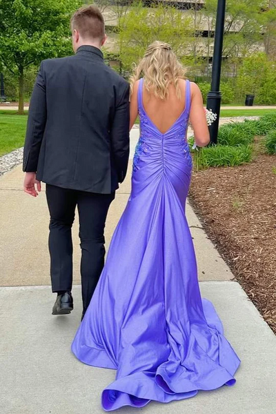 Deep V-neck Appliques Prom Dresses, Newest Mermaid Bridesmaid Dresses, Newest Long Prom Dresses