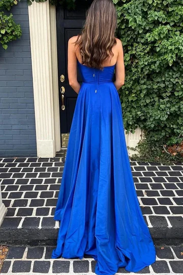 Deep V-neck Newest Long Prom Dresses, High Side Slit Bridesmaid Dresses, Evening Party Dresses