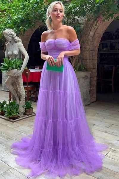 Simple A-line Newest Long Prom Dresses, Off Shoulder 2025 Party Dresses, Elegant Wedding Guest Dresses