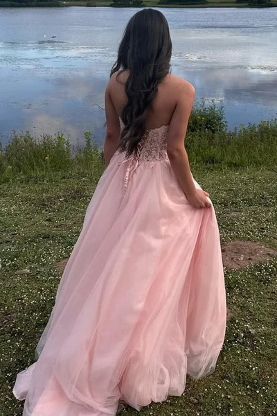 Strapless A-line Girl Party Dresses, Pink Sweetheart Newest Long Prom Dresses, 2025 Prom Dresses