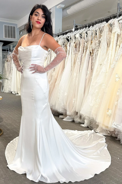 Spaghetti Straps 2025 Simple Wedding Dresses, Satin Mermaid Newest Bridal Gowns