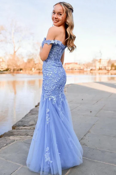 Off Shoulder Lace Popular Prom Dresses, 2025 Newest Long Prom Dresses, Appliques Bridesmaid Dresses