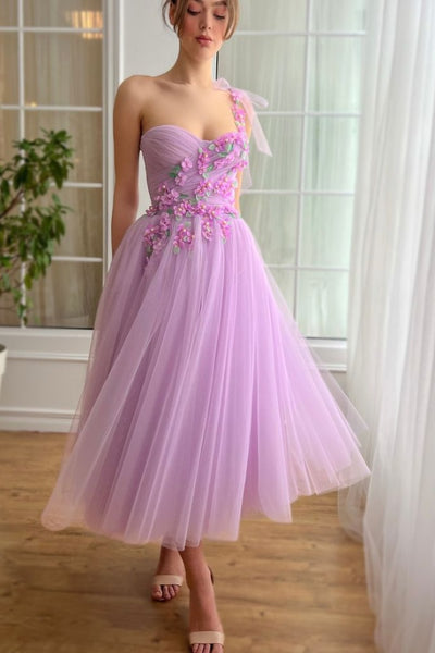 One Shoulder 2025 Appliques Girl Party Dresses, Elegant A-line Tulle Newest Long Prom Dresses