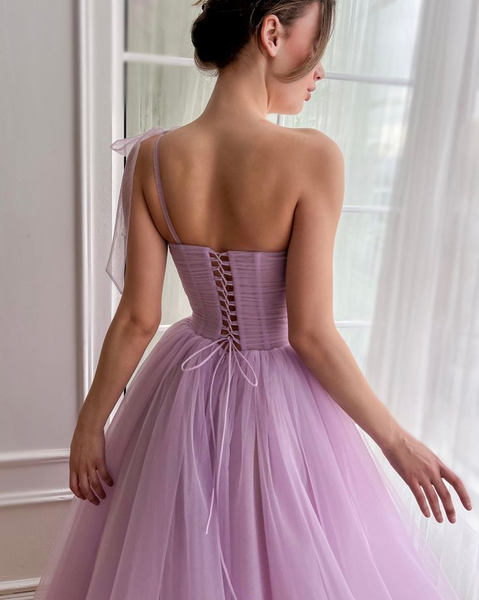 One Shoulder 2025 Appliques Girl Party Dresses, Elegant A-line Tulle Newest Long Prom Dresses