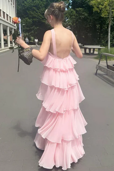Pink A-line Fashion Bridesmaid Dresses, Chiffon Sleeveless Long Formal Dresses, 2025 Newest Long Prom Dresses