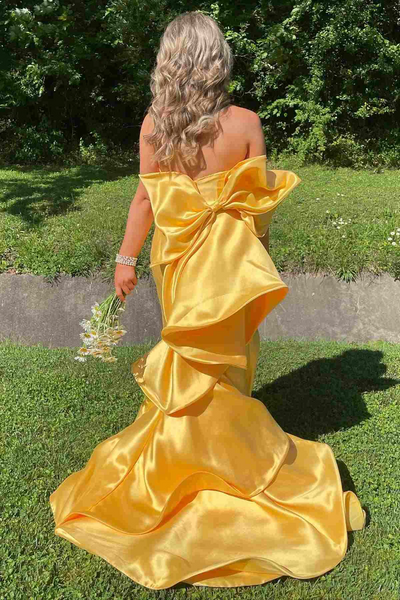 Strapless Scoop Mermaid Wedding Party Dresses, Yellow 2025 Newest Long Prom Dresses