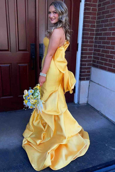 Strapless Scoop Mermaid Wedding Party Dresses, Yellow 2025 Newest Long Prom Dresses
