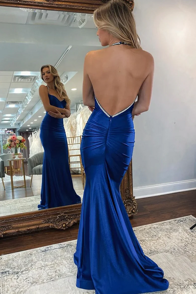 Halter Open Back Evening Party Dresses, Mermaid Newest Long Prom Dresses, Sexy Bridesmaid Dresses