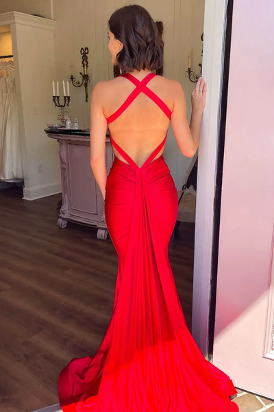 2025 Red Color V-neck Simple Bridesmaid Dresses, Mermaid Newest Long Prom Dresses