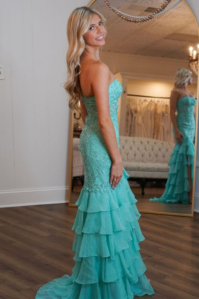 Strapless Lace Newest Long Prom Dresses, Puffy Wedding Guest Dresses, 2025 Party Dresses