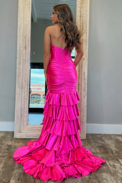 Strapless Mermaid Ruffle Satin Prom Dresses, 2025 Newest Long Prom Dresses