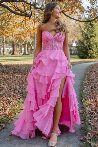 Sweetheart Puffy Tired Newest Long Prom Dresses, 2025 Girl Graduation Evening Party Dresses