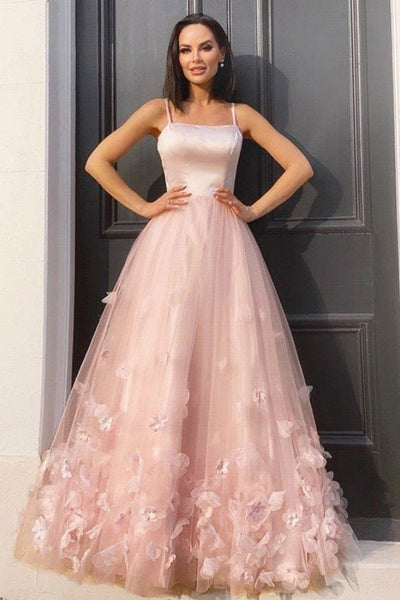 A-line Straps Newest Long Prom Dresses, Elegant Appliques Party Dresses, Wedding Dresses