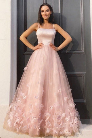 A-line Straps Newest Long Prom Dresses, Elegant Appliques Party Dresses, Wedding Dresses