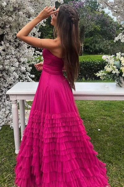 Sweetheart Empire Waist Newest Long Prom Dresses, Strapless Ruffles Formal Party Dresses