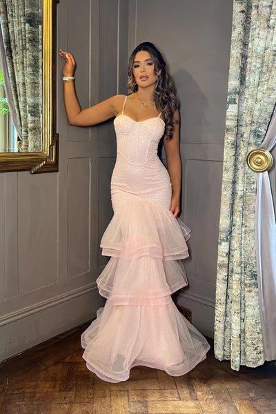 Spaghetti Straps Mermaid Evening Party Dresses, Sequins Elegant Newest Long Prom Dresses