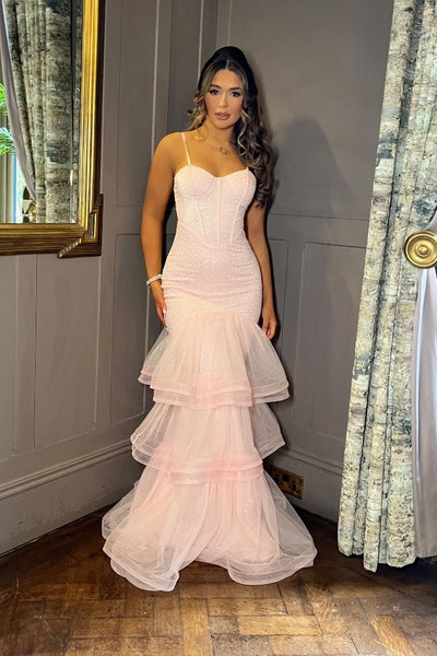 Spaghetti Straps Mermaid Evening Party Dresses, Sequins Elegant Newest Long Prom Dresses