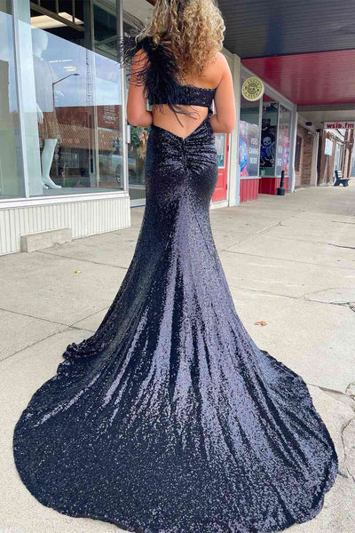Popular Sequins Long Prom Dresses, Mermaid Girl Graduation Dresses, One Shoulder Evening Party Dresses