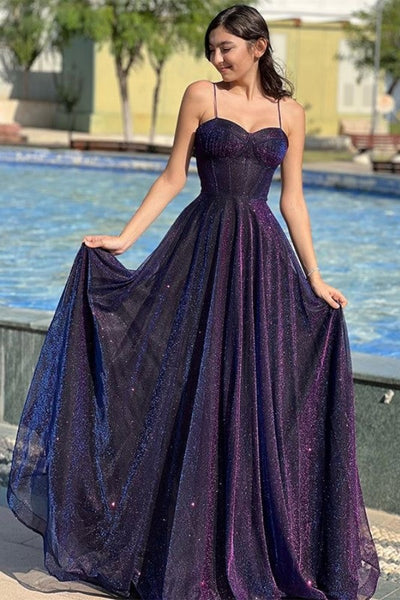 A-line Sequins Newest Long Prom Dresses, Wedding Guest Dresses, Girl Evening Party Dresses