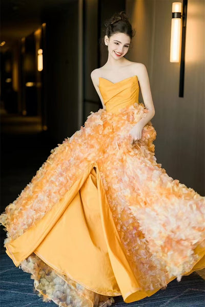 Strapless Floral A-line Gown, Long Prom Dresses, Princess Dresses, Graduation Dresses, Party Dresses