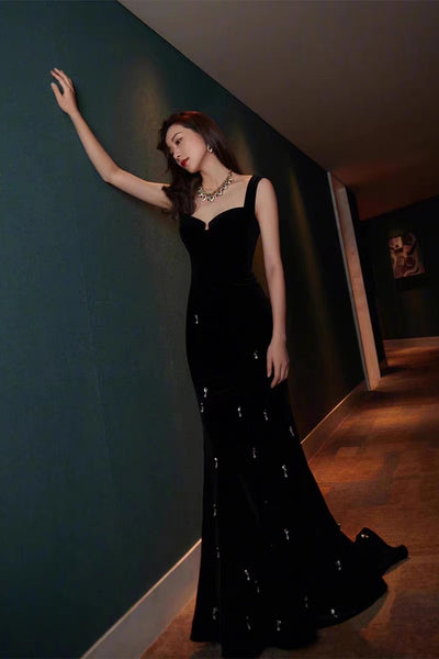 Black Velvet Mermaid Prom Dresses, Elegant Black Dresses, Formal Wear, Evening Dresses, Long Prom Dresses