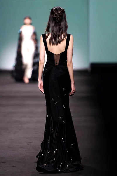 Black Velvet Mermaid Prom Dresses, Elegant Black Dresses, Formal Wear, Evening Dresses, Long Prom Dresses