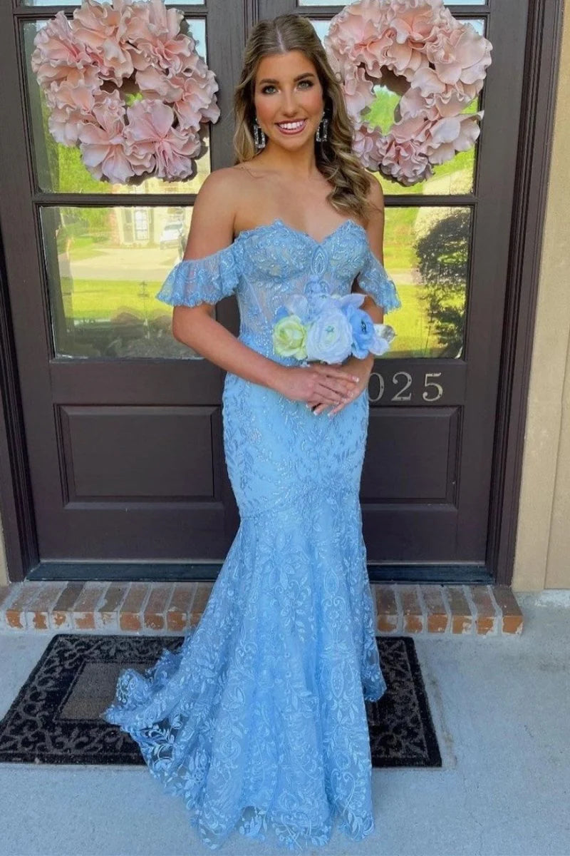Off The Shoulder Bridesmaid Dresses, Lave Mermaid Newest Long Prom Dresses