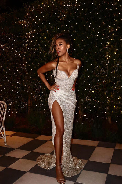 Sexy High Slit Gliter Prom Dresses, Evening Party Dresses, Newest Prom Dresses