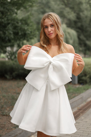 Cute Bow A-line Mini Wedding Dresses, Reciption Dresses, Homecoming Dresses