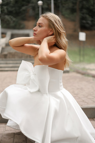 Cute Bow A-line Mini Wedding Dresses, Reciption Dresses, Homecoming Dresses