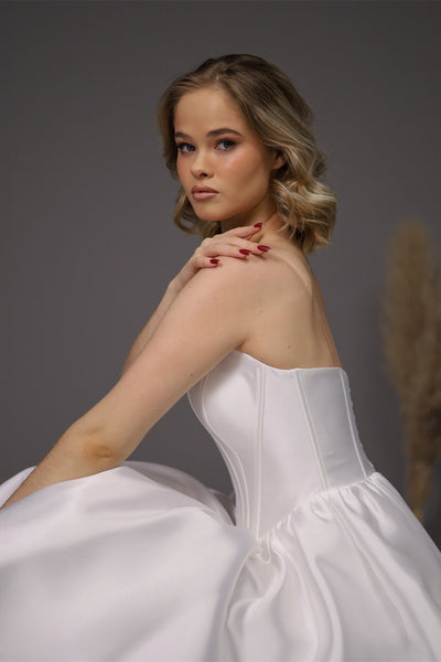 Strapless Ivory Satin Mini Wedding Dresses, Corset Bones Mini Dresses, Homecoming Dresses