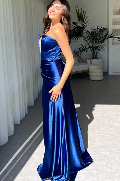 Deep V-neck Royal Blue Prom Dresses, Mermaid Satin Prom Dresses, Long Prom Dresses, Newest Prom Dresses