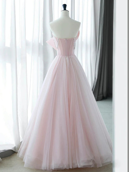 Pink A-line Prom Dresses With Huge Bow, Cute Dancing Dresses, Newest Prom Dresses