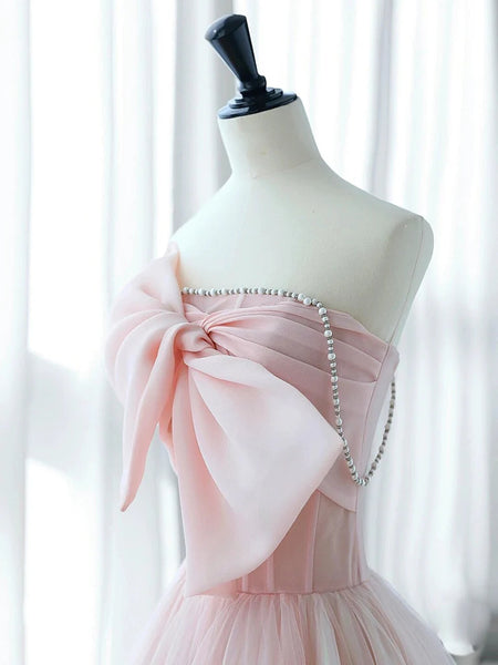 Pink A-line Prom Dresses With Huge Bow, Cute Dancing Dresses, Newest Prom Dresses