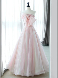 Pink A-line Prom Dresses With Huge Bow, Cute Dancing Dresses, Newest Prom Dresses