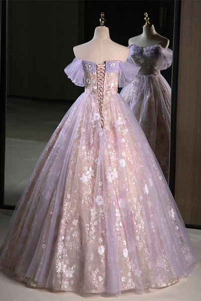 Off the Shoulder A-line Appliques Lace Tulle Prom Dresses, Corset Princess Dresses, Newest 2025 Prom Dresses