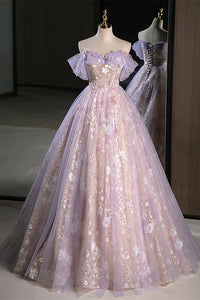 Off the Shoulder A-line Appliques Lace Tulle Prom Dresses, Corset Princess Dresses, Newest 2025 Prom Dresses