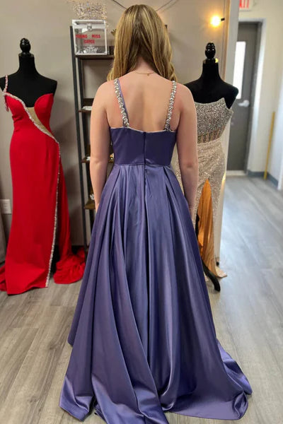 Spaghetti Beaded Strap Satin Prom Dresses, Eleagnt Dance Party Dresses, Newest Prom Dresses