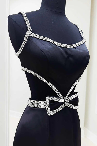 Black Satin Mermaid Prom Dresses With Beaded Straps And Waist Details, Newest 2025 Prom Dresses