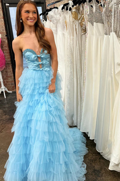 Sweetheart Long A-line Ruffle Cake Dress With Beaded Neckline, Princess Dress, Newest Prom Dresses
