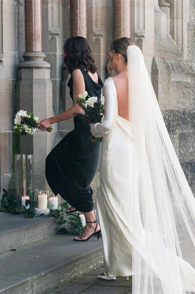 Black Long Sheath Elastic Satin Prom Dresses, Long Bridesmaid Dresses, Wedding Guest Dresses