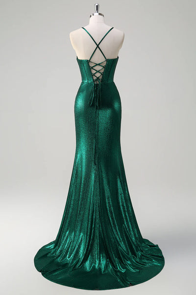 Gltter Emerald Green Long Mermaid Prom Dresses, Sexy Maxi Dresses, Newest 2025 Prom Dresses