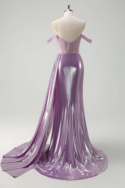 Off the Shoulder Light Purple Metalic Mermaid Prom Dresses, Newest 2025 Prom Dresses