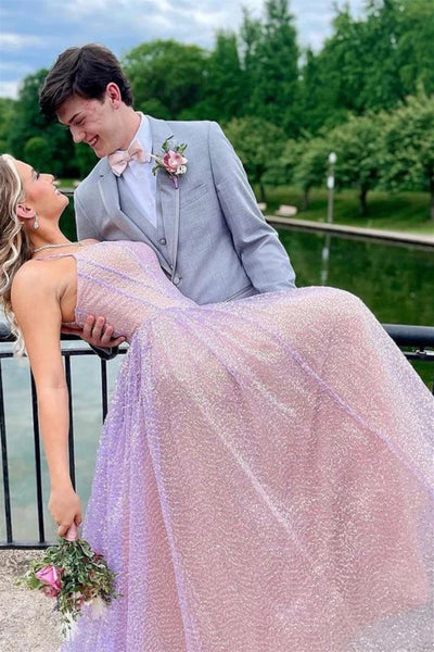 Spaghetti Long A-line Shiny Sequin Prom Dresses, Lovely Party Evening Dresses, Newest Prom Dresses