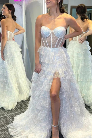 Sweetheart Shiny Sequin Tulle Layers Cake Prom Dresses, Fairy Prom Dresses, Newest Prom Dresses