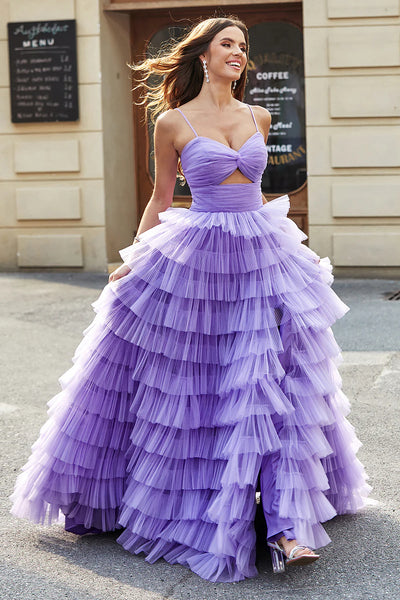 Spaghetti Purple Ruffled Prom Dresses, Princess Prom Dresses, Party Dresses, Newest 2025 Prom Dresses