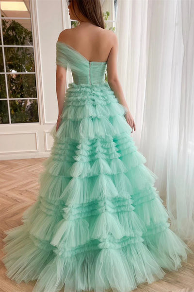 Turquoise One Shoulder A-line Prom Dresses With Ruffles, Luxury Evening Dresses, Newest 2025 Prom Dresses