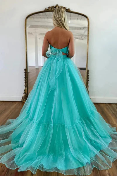 2 Pieces Sweetheart A-line Prom Dresses, Unique Tulle Prom Dresses, Newest Prom Dresses