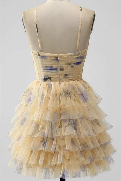 Cute Printed Tulle Mini Dresses, Vacation Dresses, Concert Wear, Homecoming Dresses