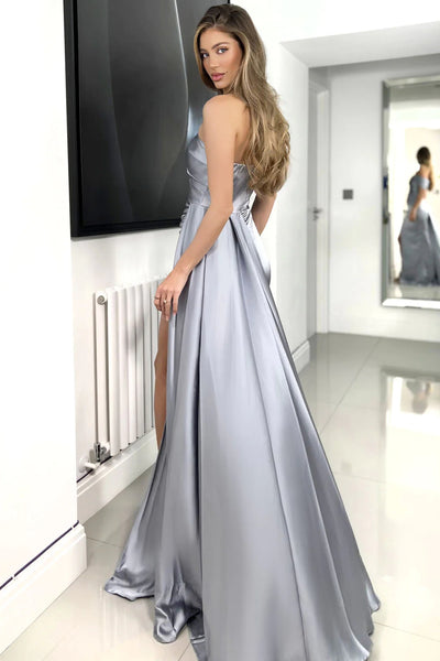 One Shoulder Silver Mermaid Maxi Dresses, Long Prom Dresses, Wedding Guest Dresses, Bridesmaid Dresses